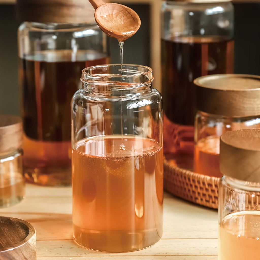 3 Pack 40 fl oz/1200 ml Clear Glass Storage Canister with Airtight Wooden Screw On Lid, Large Tall Decorative Glass