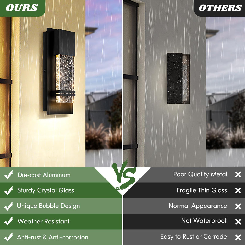 Outdoor Wall Light Fixtures with Crystal Bubble Glass, 10W 3000K