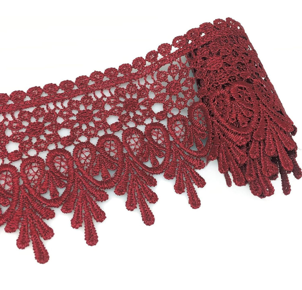 5 Yard Dark Red Floral Lace Edge Trim 9cm Ribbon Edging Trimmings