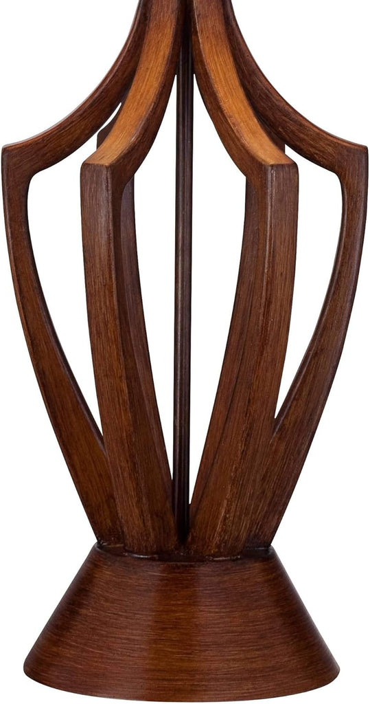 St. Claire Mid Century Modern Table Lamp 30 3/4" Tall Wood Brown Open Vase Taupe Fabric Drum Shade Living Room House