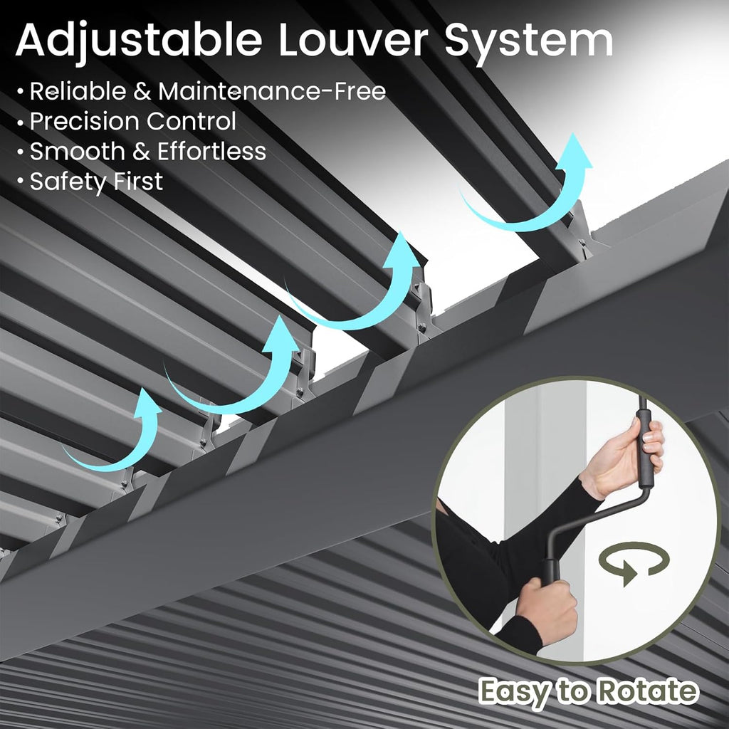 Louvered Pergola 10' x 13', Outdoor Aluminum Pergola with Reinforced Steel Roof