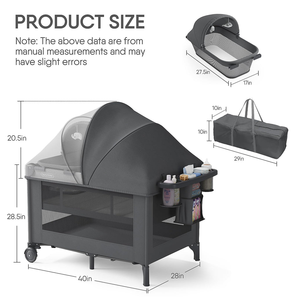 Bassinet, Playard, Napper Bassinet, Changing Table, Grey