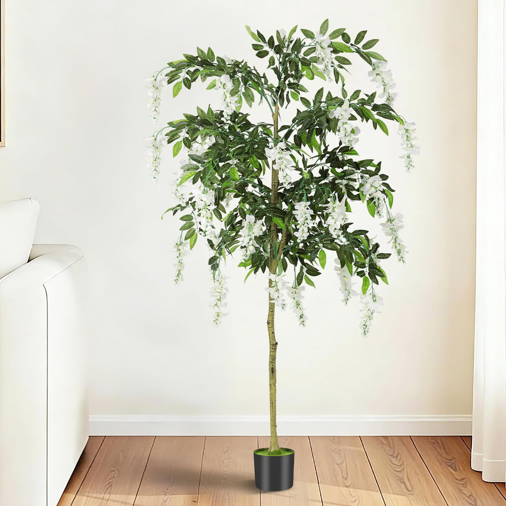 6FT Ficus Tree Artificial Indoor, Tall Fake Wisteria Tree Pot