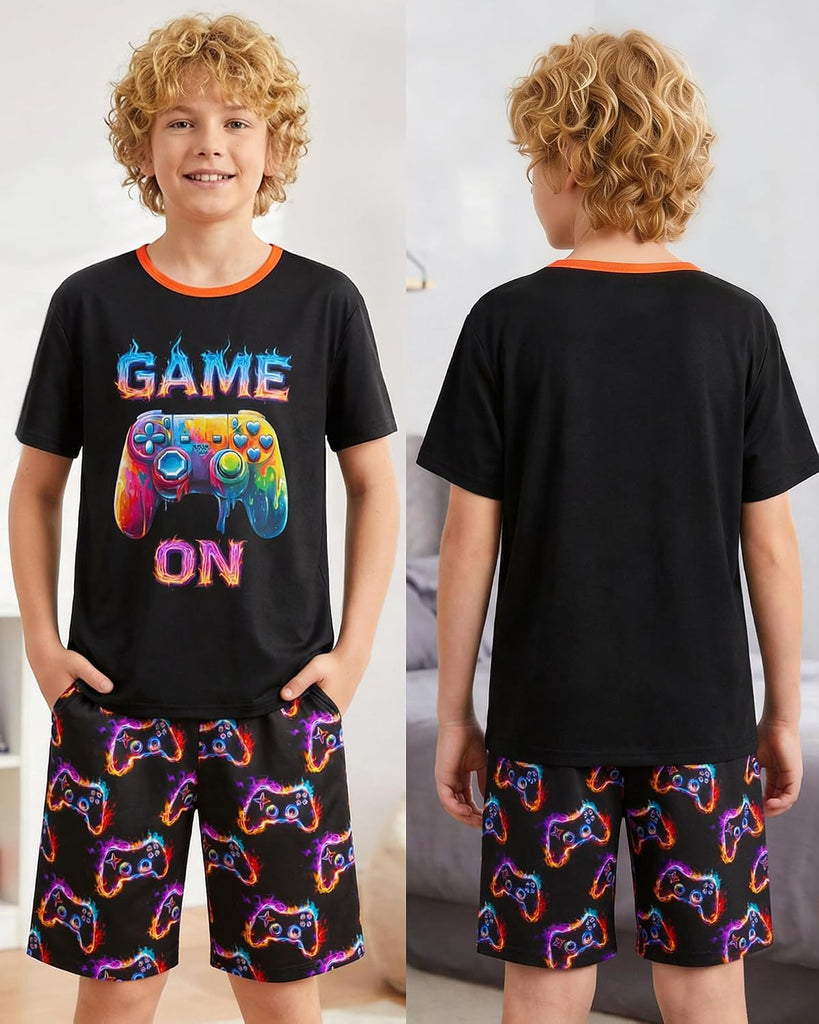 Boys 2 Piece Pajamas, Kids Short Summer Sleepwear Set, Boys Cozy Short Sleeves and Shorts PJs
