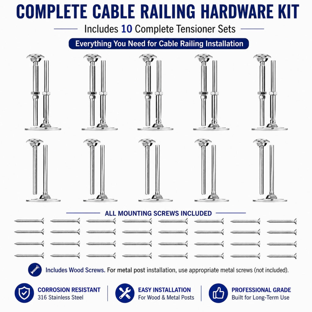 MR.RAIL 10 Pairs 1/8" Cable Railing Hardware, Swage Tensioner, Wood Posts