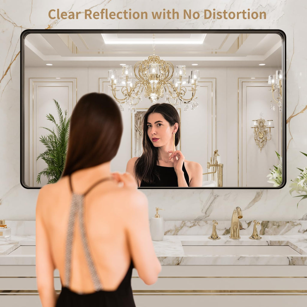 40x24 Inch Black Bathroom Mirror Metal Framed