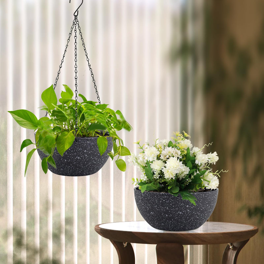 12 inch Large Hanging Planters for Indoor Outdoor Plants, 2 Pack Hanging Flower Pots with Drainage Holes and Chain