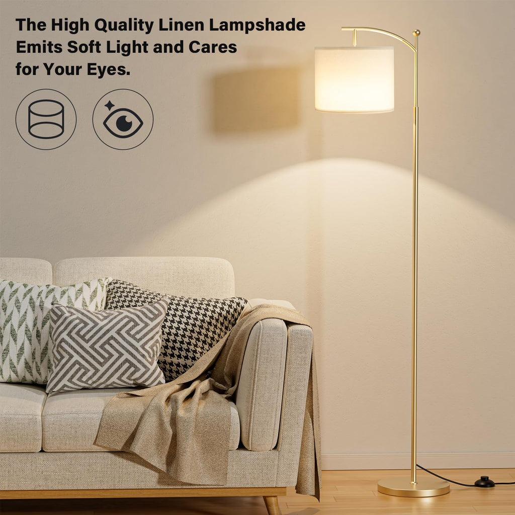 60" Floor Lamp with Remote and Stepless Dimmable Bulb, Gold Pole