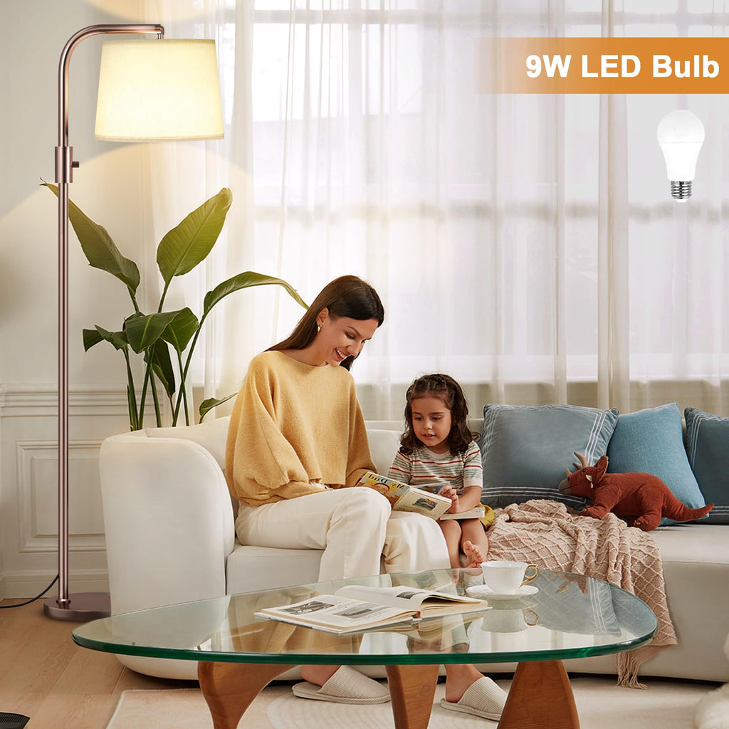 Fully Dimmable Floor Lamp with 9W LED Bulb, Standing Lamp with Adjustable Head, Modern Tall Light with Rotary Switch