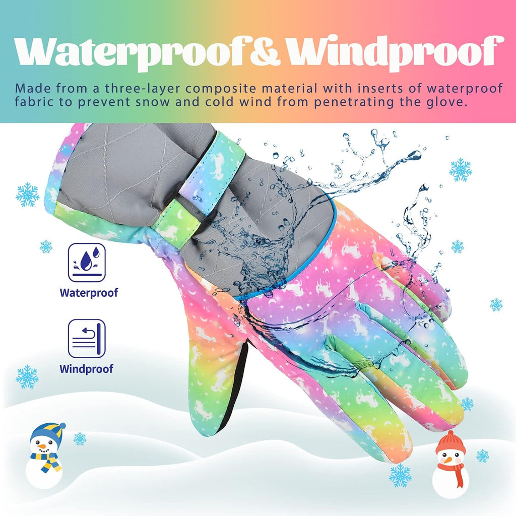 Kids Gloves Winter Snow Waterproof Ski Gloves for Girls Toddler Outdoor Windproof