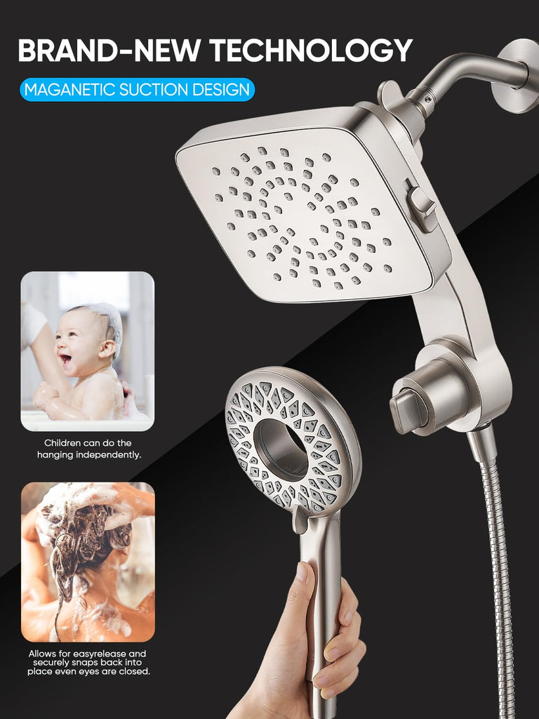 Dual Shower Head with Magnetic Handheld, Brushed Nickel