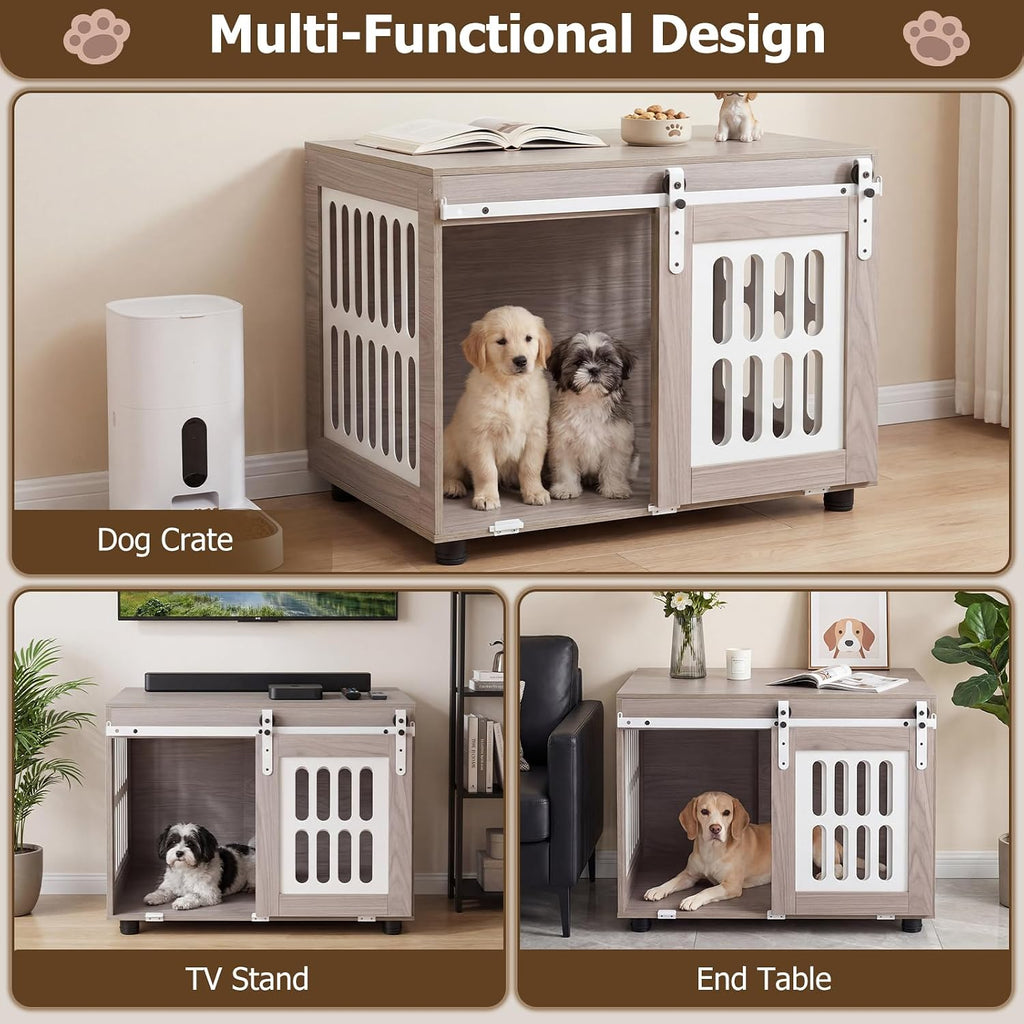 31.5" Dog Crate Furniture with Barn Door for Small Medium Dogs