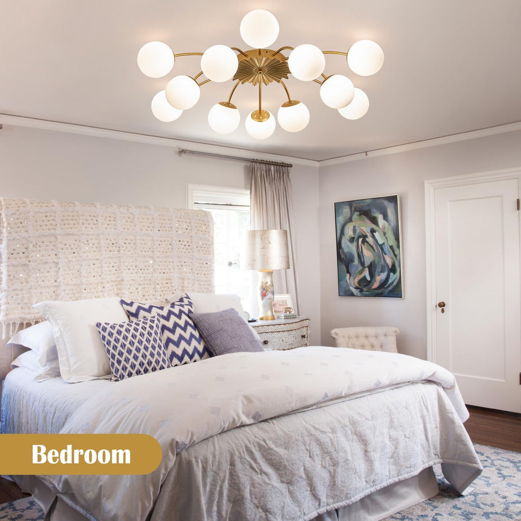 12-Light Milk Glass Pendant Light, 40" Sputnik Bubble Glass Chandelier Light Fixture, Hand Blown Semi Flush Mount