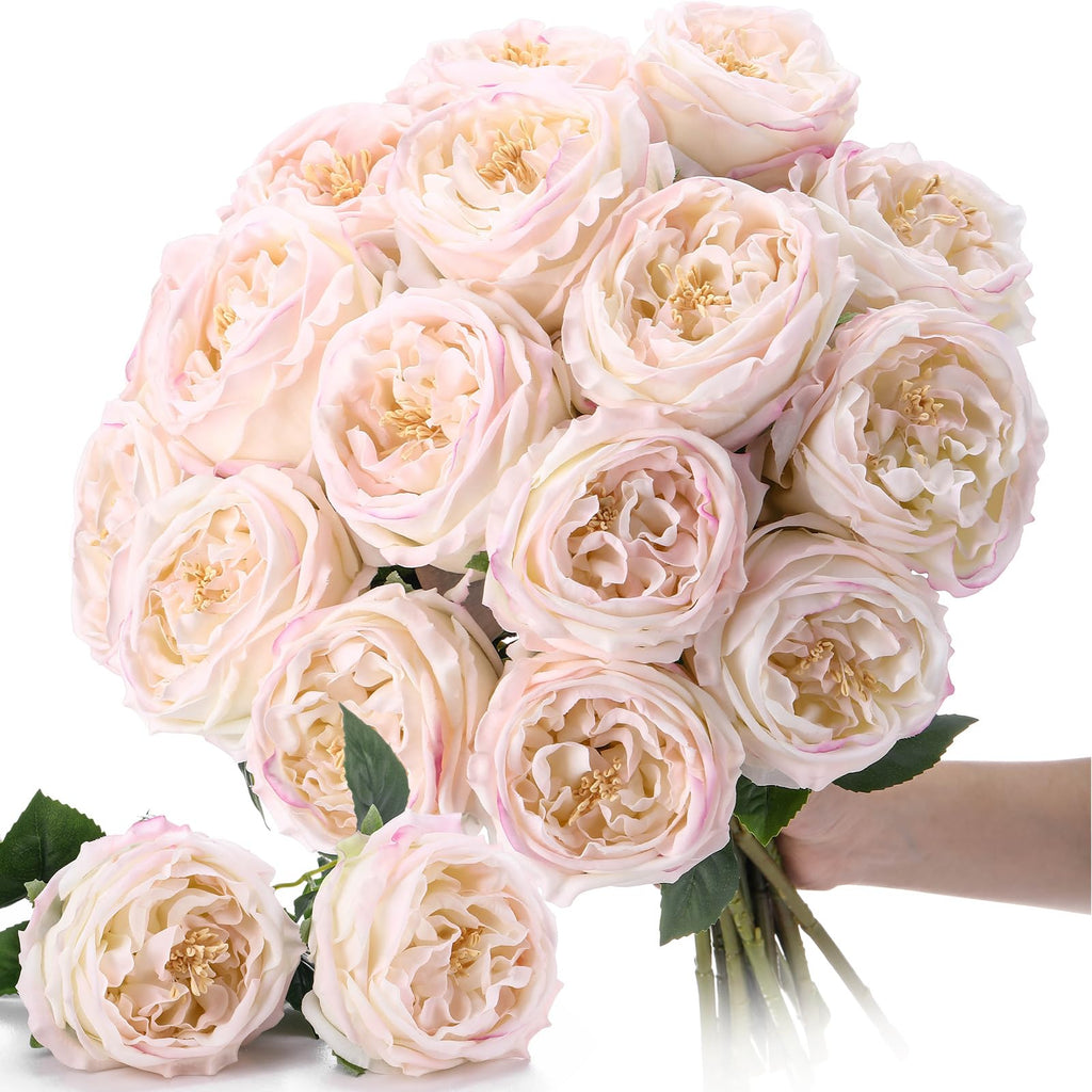20 Pcs Peonies Artificial Flowers Faux Look Real, Light Pink
