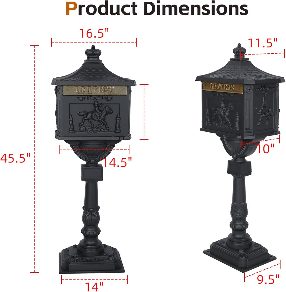 Cast Aluminum Locking Mailbox, Heavy Duty Security Postal Box, Retro Mid-Century Outdoor Mailbox with Key Lock