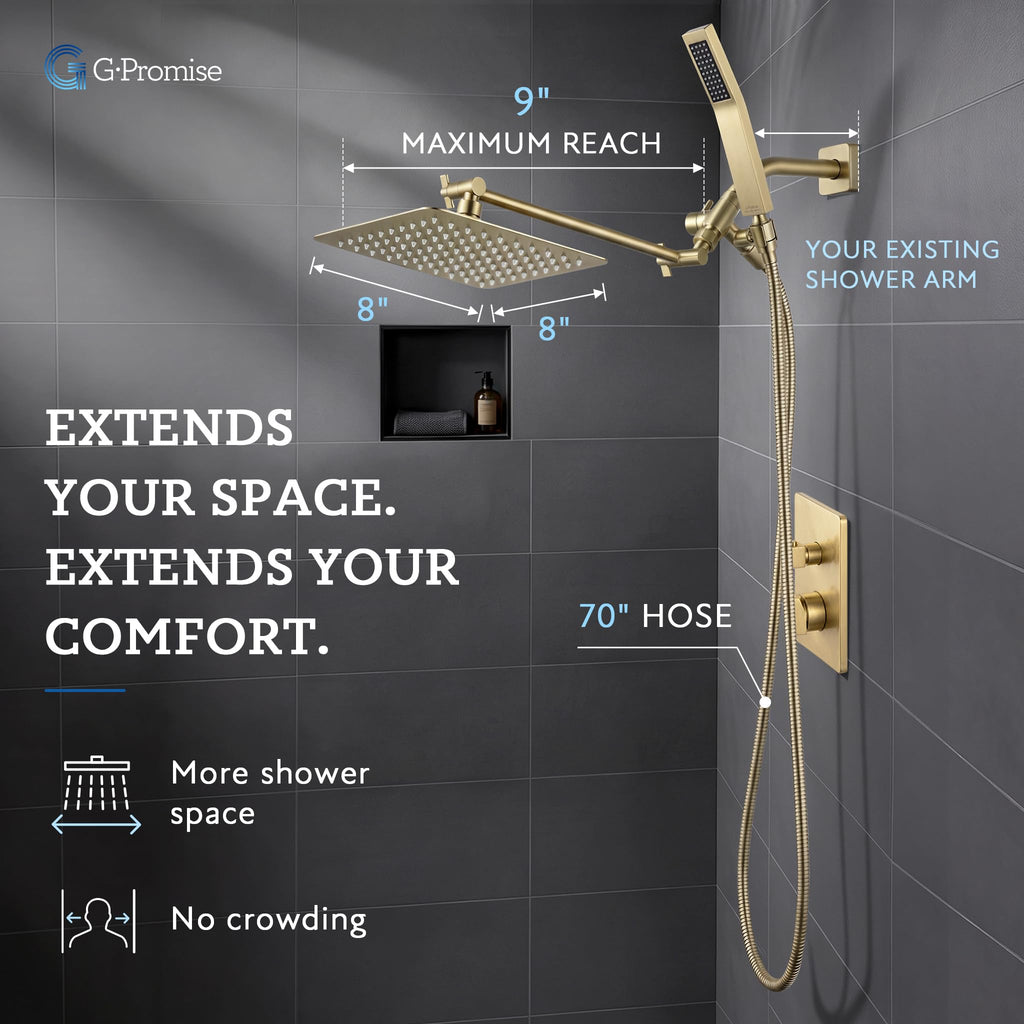 All Metal 8-Inch Dual Square Shower Head Combo, Rain Shower Head, Handheld Shower Wand with 71-Inch Extra Long Hose