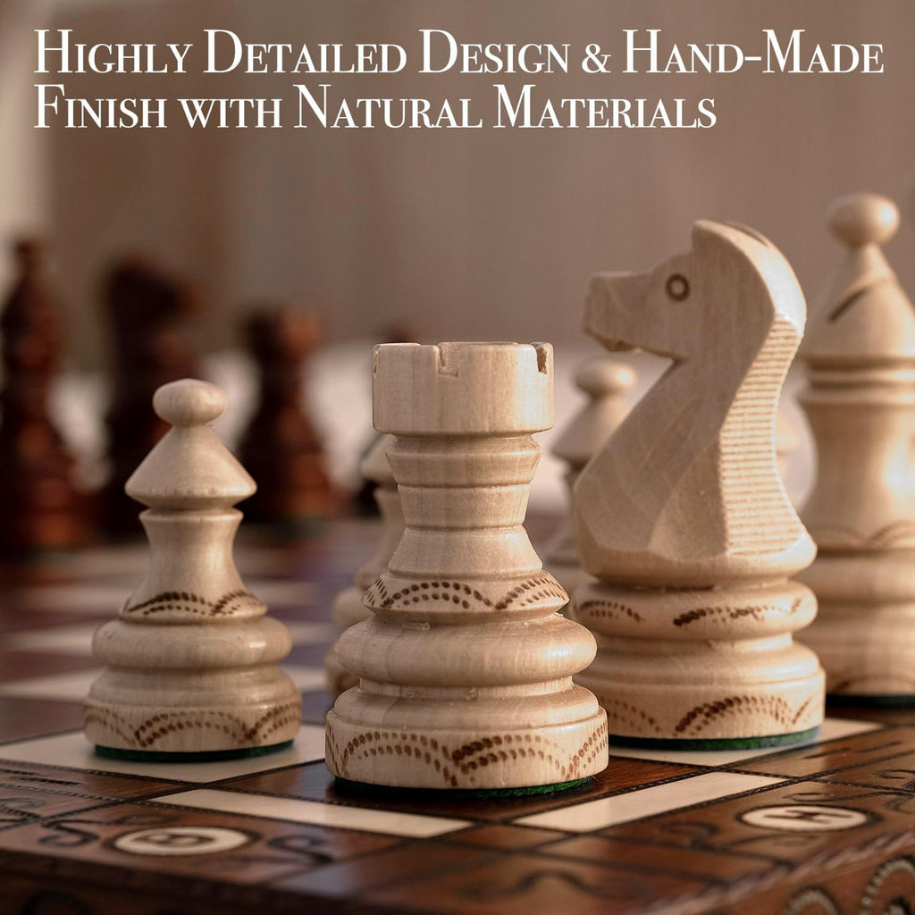 Imperator 21-Inch Luxury Wooden Chess Set for Adults and Kids - Handcrafted from Premium Beech and Birch Wood