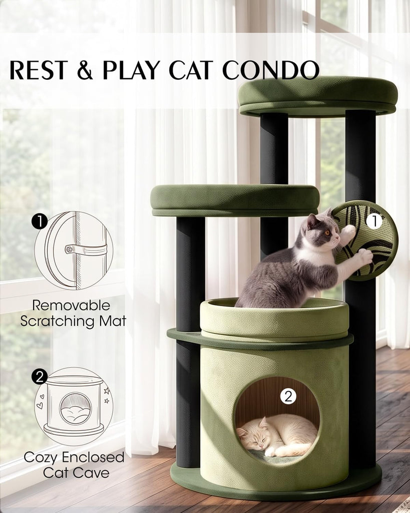Maine Coon Cat Tree for Large Cats, 46" Cat Tower, Stable Base