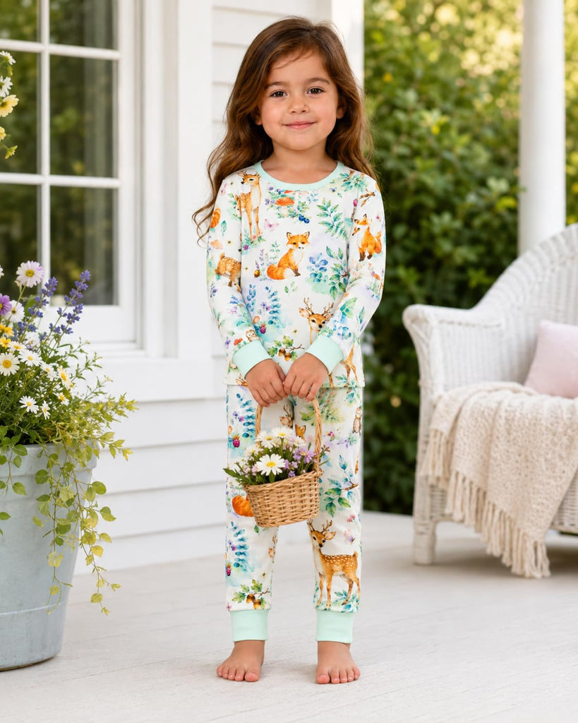 Baby Rayon of Bamboo Pajama Set Woodland Animal Print Green