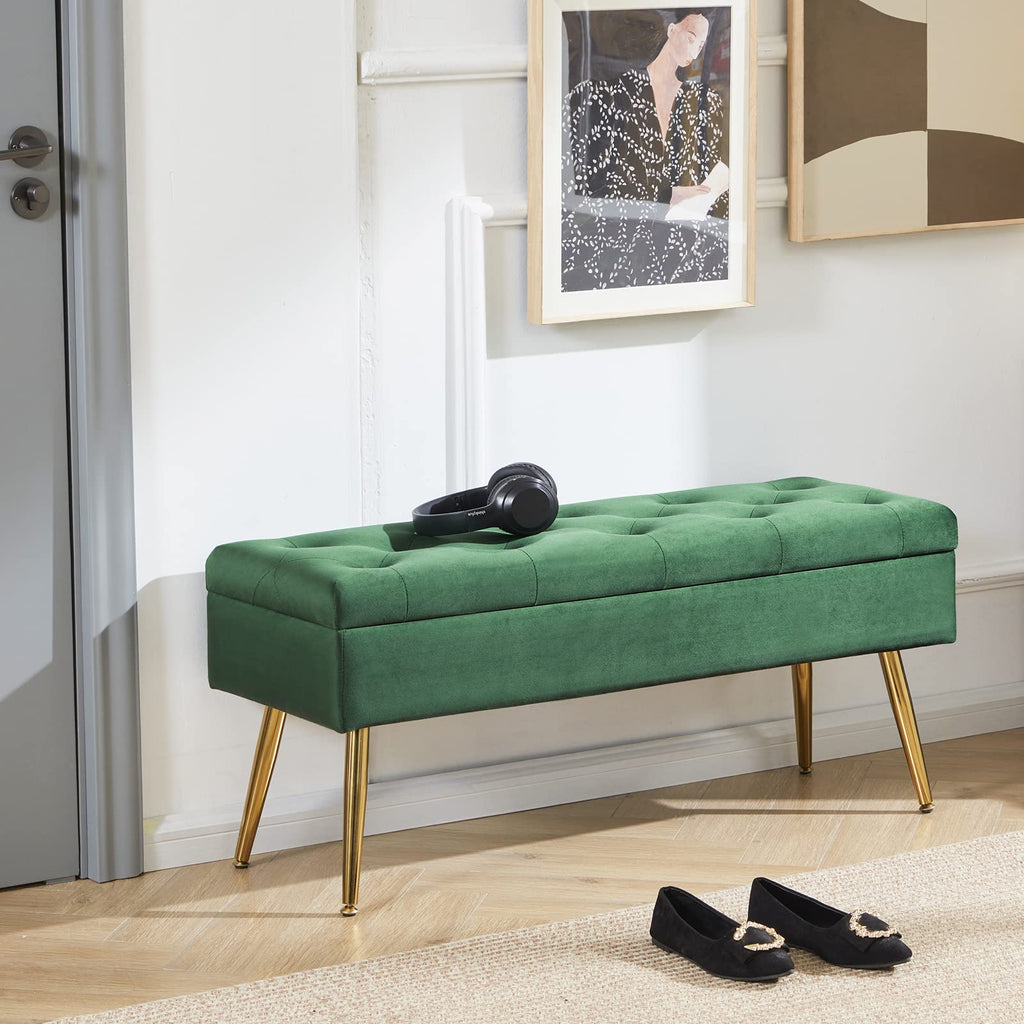 Bench Storage Ottoman Bench with Storage for End of Bed Entryway Dark Green Velvet