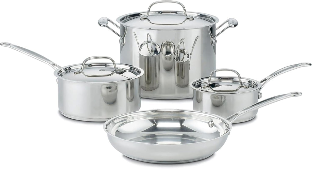 7-Piece Stainless Steel Pots and Pans Set, Cookware Set Compatible with Induction, Electric, Gas Cooktops, Aluminum