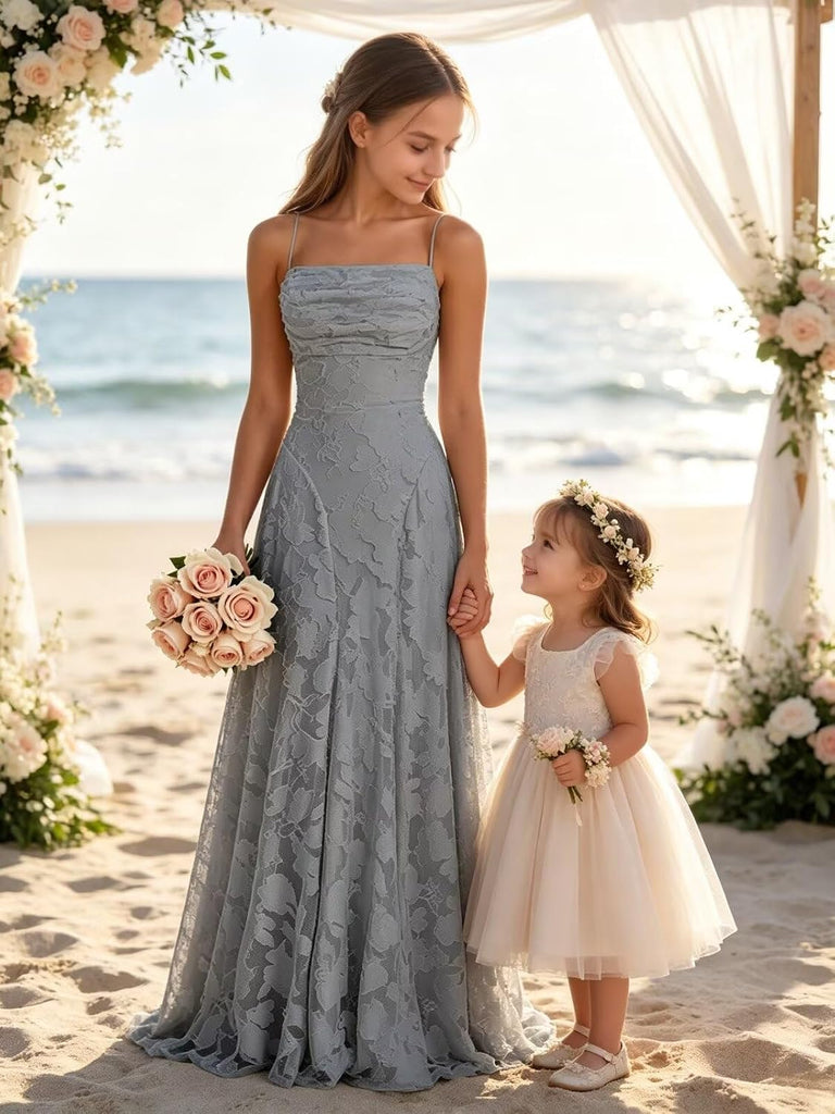 Floral Lace Junior Bridesmaid Dress Square Neck Flower Girl Dress