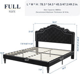 Full Bed Frame with Adjustable Velvet Tiara Headboard, Upholstered Diamond Button Tufted Platform Bed