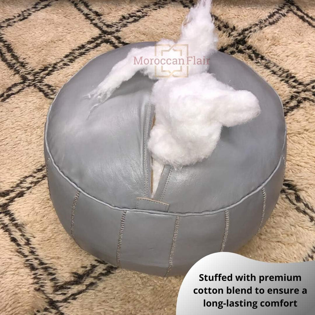 Flair | Genuine Pouf | Bedroom & Living Room Round Ottoman | Authentic Goat Skin Leather | Eco-Friendly Materials |