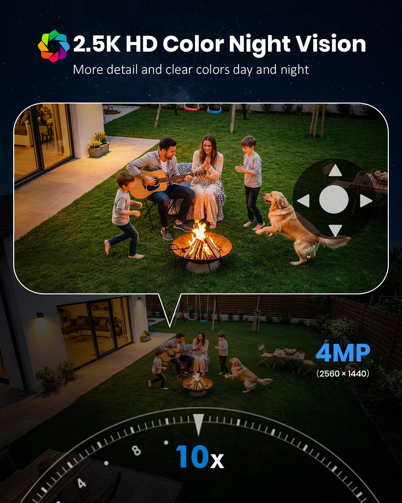 Solar Camera Wireless Outdoor, Security Camera with 2-in-1 Solar Panel, 4MP PTZ WiFi Camera, 360° Coverage, Dual-Band