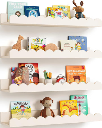 Scalloped Wall Bookshelves, Floating Wooden Book Shelves for Kids Room, White Nursery Shelves for Wall, Baby &