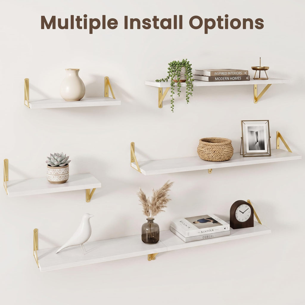 Wall Mounted Floating Shelves Set of 2, 36x8, White&Gold