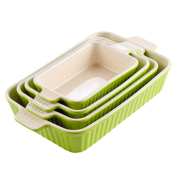 Ceramic Baking Dishes Set of 4, Deep Casserole Dish, Green
