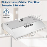30 Inch Stainless Steel Under Cabinet Range Hood 100 CFM Low Noise LED Lights Convertible Ducted/Ductless