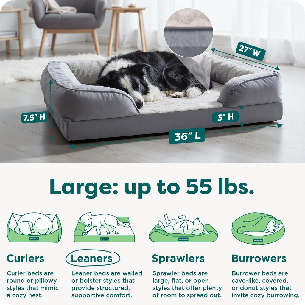 Cooling Gel Dog Bed for Dogs w/ Removable Bolsters & Washable Cover, For Dogs Up to 55 lbs - Plush &