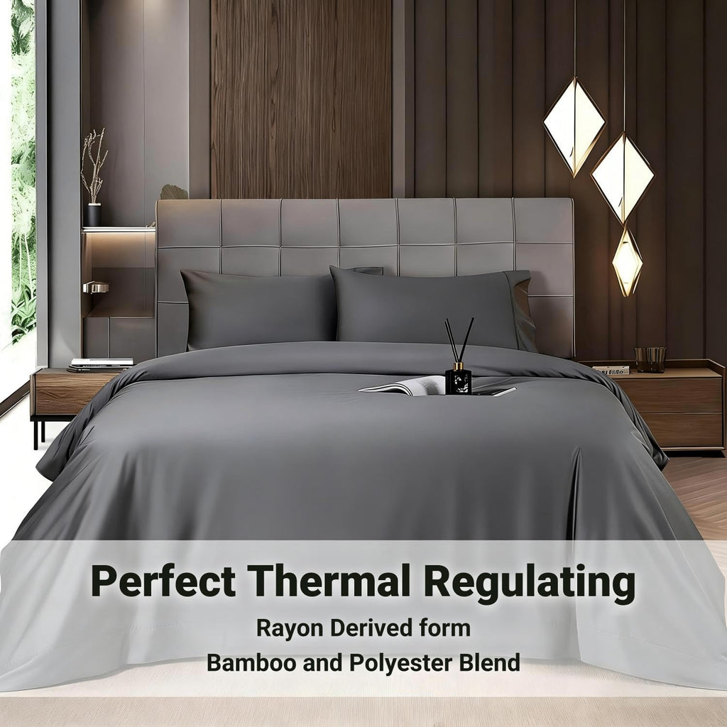 4 Piece Queen Sheet Sets, Cooling Sheets, Dark Grey