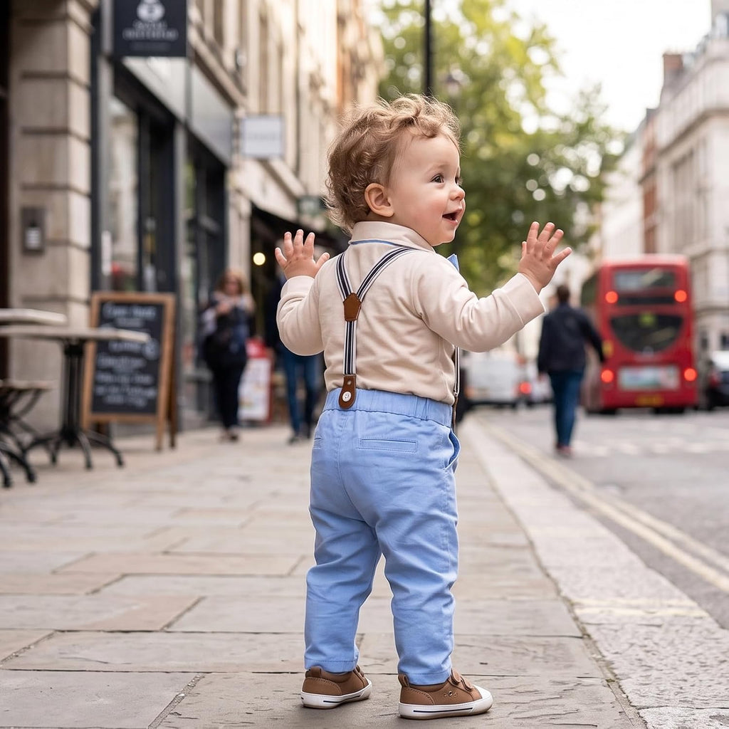 Baby Boy Formal Outfit, Bowtie & Suspenders Pants Suits Set