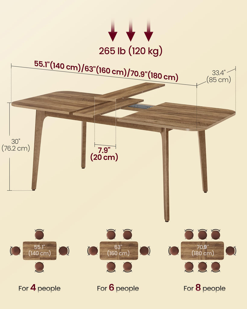 50.1''-70.9'' Extendable Dining Table for 4-8 People