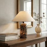 LED Table Lamp - 14” Modern Stone Table Lamp - Decorative Dimmable Desk Lamp - Brown Marble