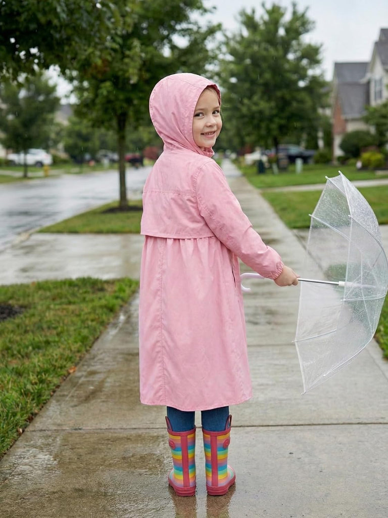 Girl Lightweight Rain Jacket Windbreaker Hooded Waterproof Jacket with Linlng