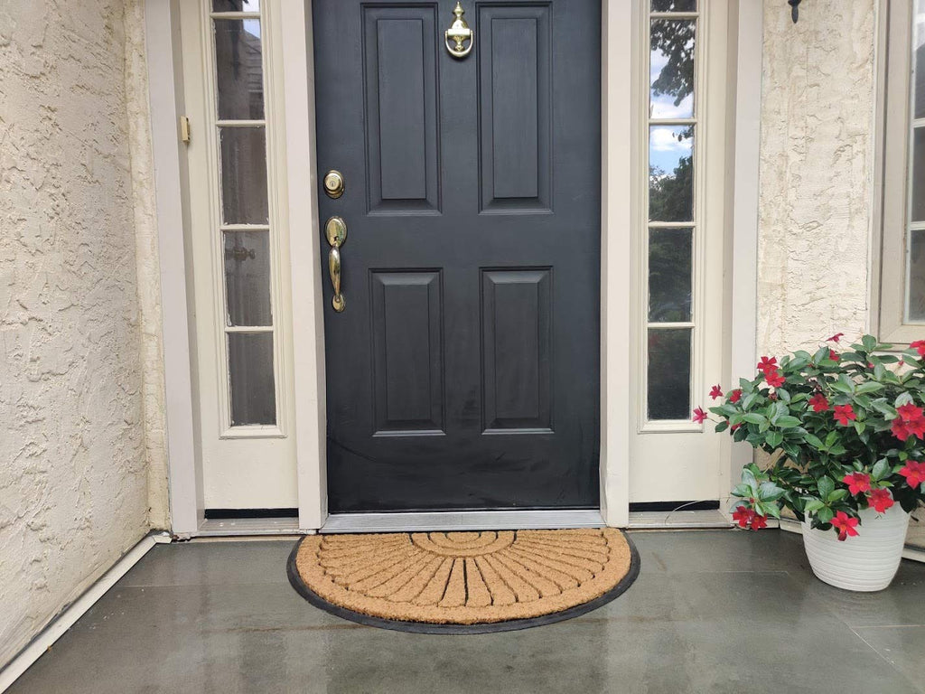 Sunburst Half Round Coco Coir Doormat, 18" x 30" - Natural Fiber Semi-Circle Welcome Mat with Non-Slip Rubber Backing