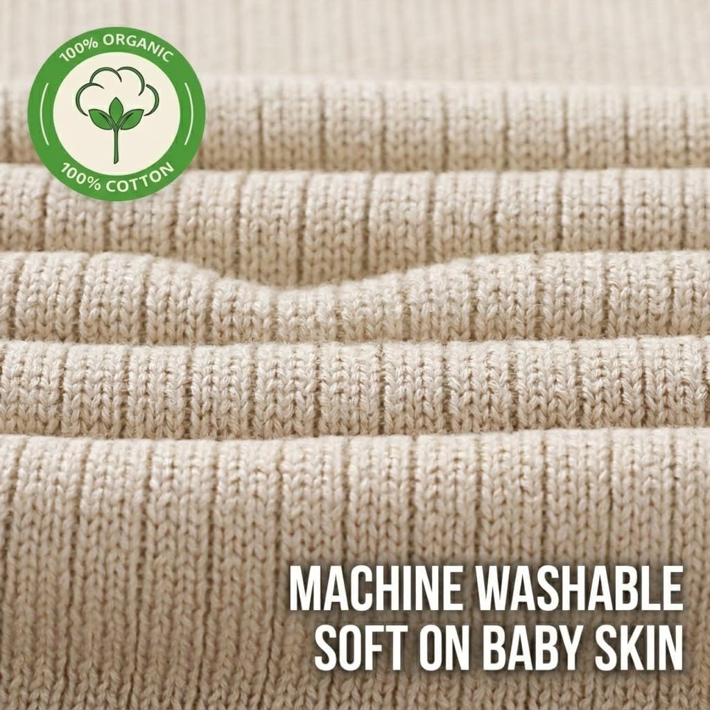 Ribbed Knit Baby Blanket - 100% Organic Cotton, Newborn Crib Quilt