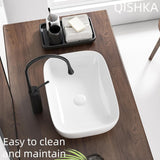 Vessel Sink Bowl Above Counter, QISHKA 18.3" x 13" Ceramic Oval Modern Bathroom Sink White Vanity Sink Lavatory Art