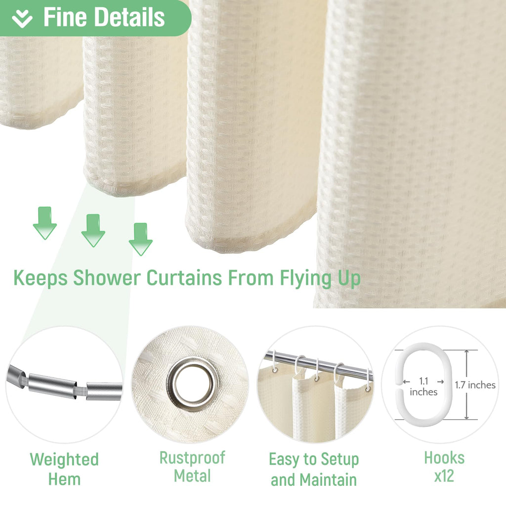 Extra Long Waffle Shower Curtain 256 GSM Fabric 72x90 Cream/Ivory