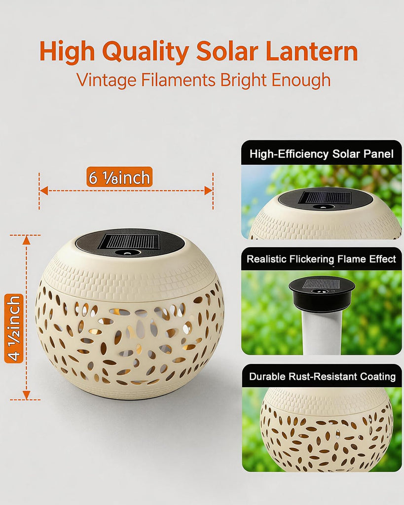 Lanterns Outdoor Waterproof, Flickering Flame Solar Table Lantern