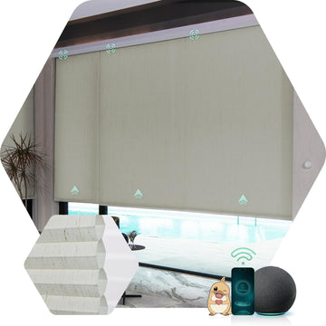 Motorized Cellular Shades, Custom, Light Filtering, Linen Beige