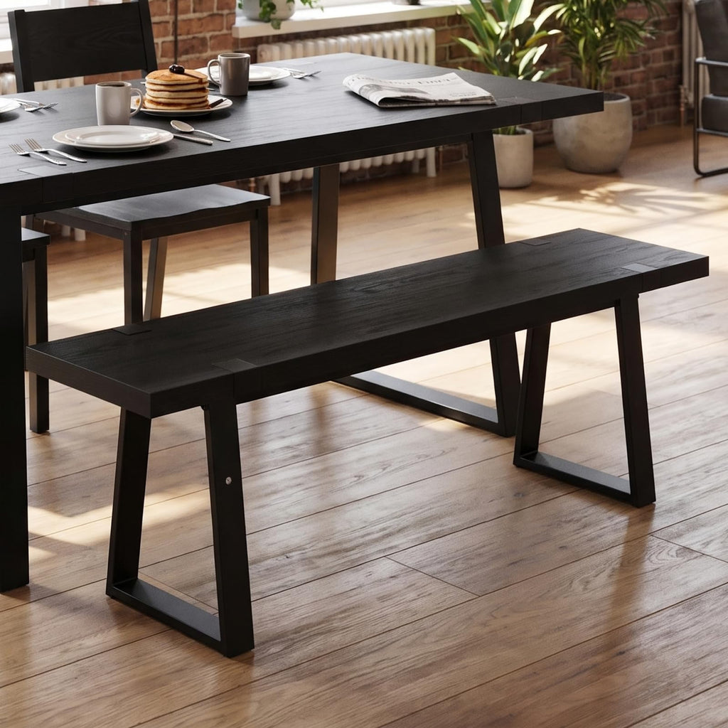 Wooden Dining Bench 60" Industrial Table Benches, Seating Chair Rustic Indoor Benches, Mid Century Kitchen Bench with