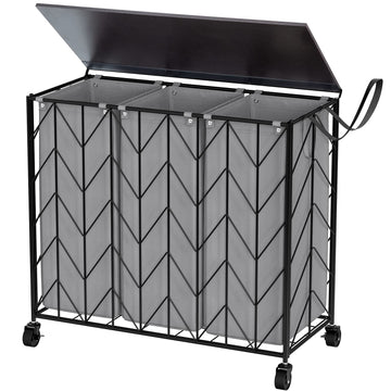 Laundry Hamper 3 Section with Lid, 142L Laundry Basket with Wheels