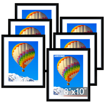 8x10 Picture Frame Set of 6, Black Photo Frames Bulk with HD Plexiglass, Display Pictures 5x7 with Mat or 8x10