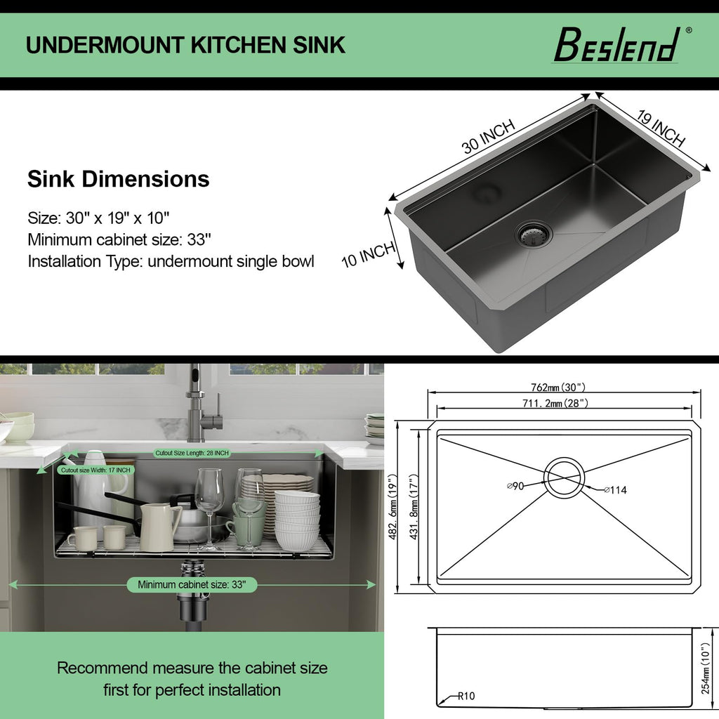 30 Inch Black Undermount