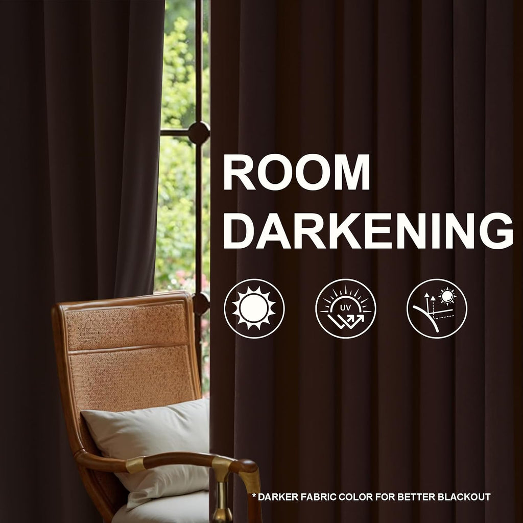 Dark Brown Velvet Blackout Curatins 84 Inches 2 Panels Heavy Thick Vintage Luxury Pinch Pleated Curtain Drapes with Hooks Rings for Living Room Bedrooom,Chocolate Home Decor,W60xL84
